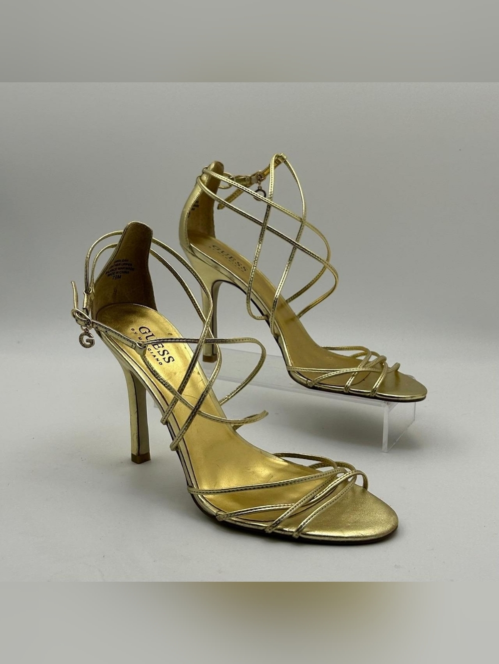 Guess Strappy Sandals Womens 7.5M Gold Metallic Stiletto Heel Glam